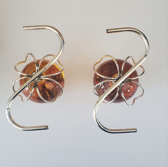 2 Vintage Lucite Round Ball Candle Stick Holders - Amber / Orange Colour - Picture 5 of 9